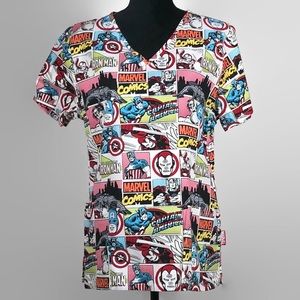 Marvel Comic Graphic Superhero V-Neck Scrub Top